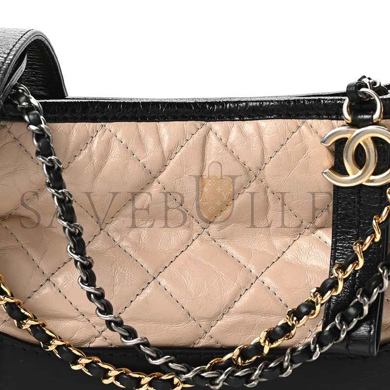 CHANEL AGED CALFSKIN QUILTED SMALL GABRIELLE HOBO BEIGE BLACK A94485 (20*15*9cm)